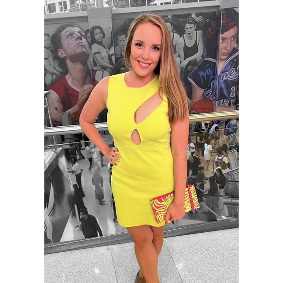 ESTEBAN CORTAZAR Neon Yellow Bodycon Silhouette Cutout Mini Dress Size Medium - Picture 1 of 14